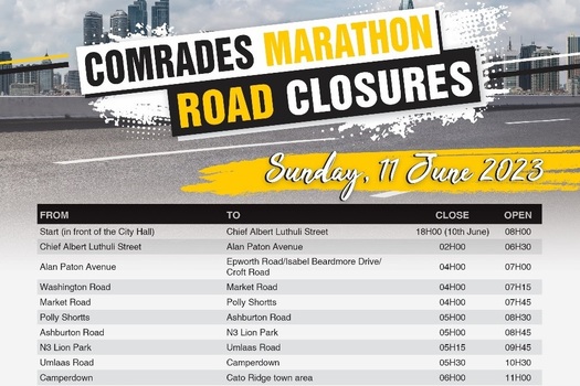 #COMRADES2023 ROAD CLOSURES