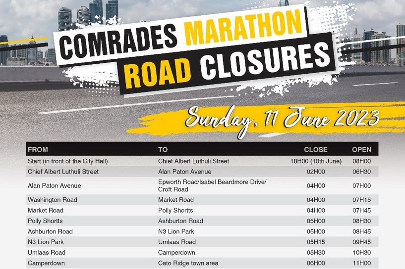 #COMRADES2023 ROAD CLOSURES